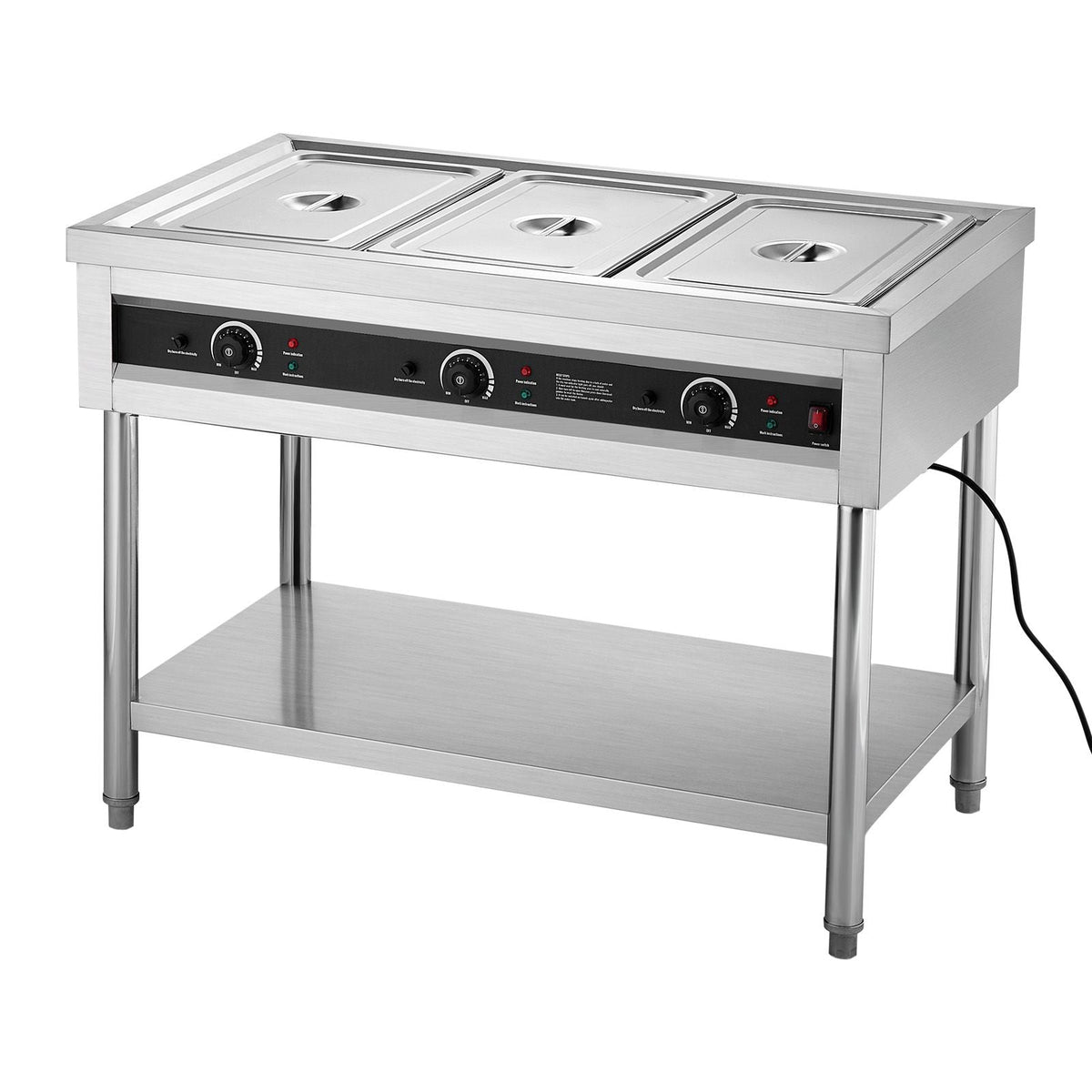 3-Pan Commercial Food Warmer, Electric Steam Table with Independent Temperature Control, 450W x 3 Stainless Steel Buffet Catering Food Warmer with Undershelf, for Restaurant Party