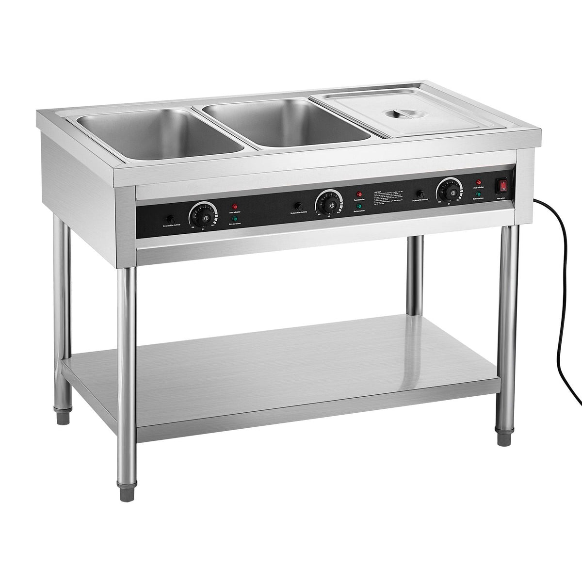 3-Pan Commercial Food Warmer, Electric Steam Table with Independent Temperature Control, 450W x 3 Stainless Steel Buffet Catering Food Warmer with Undershelf, for Restaurant Party