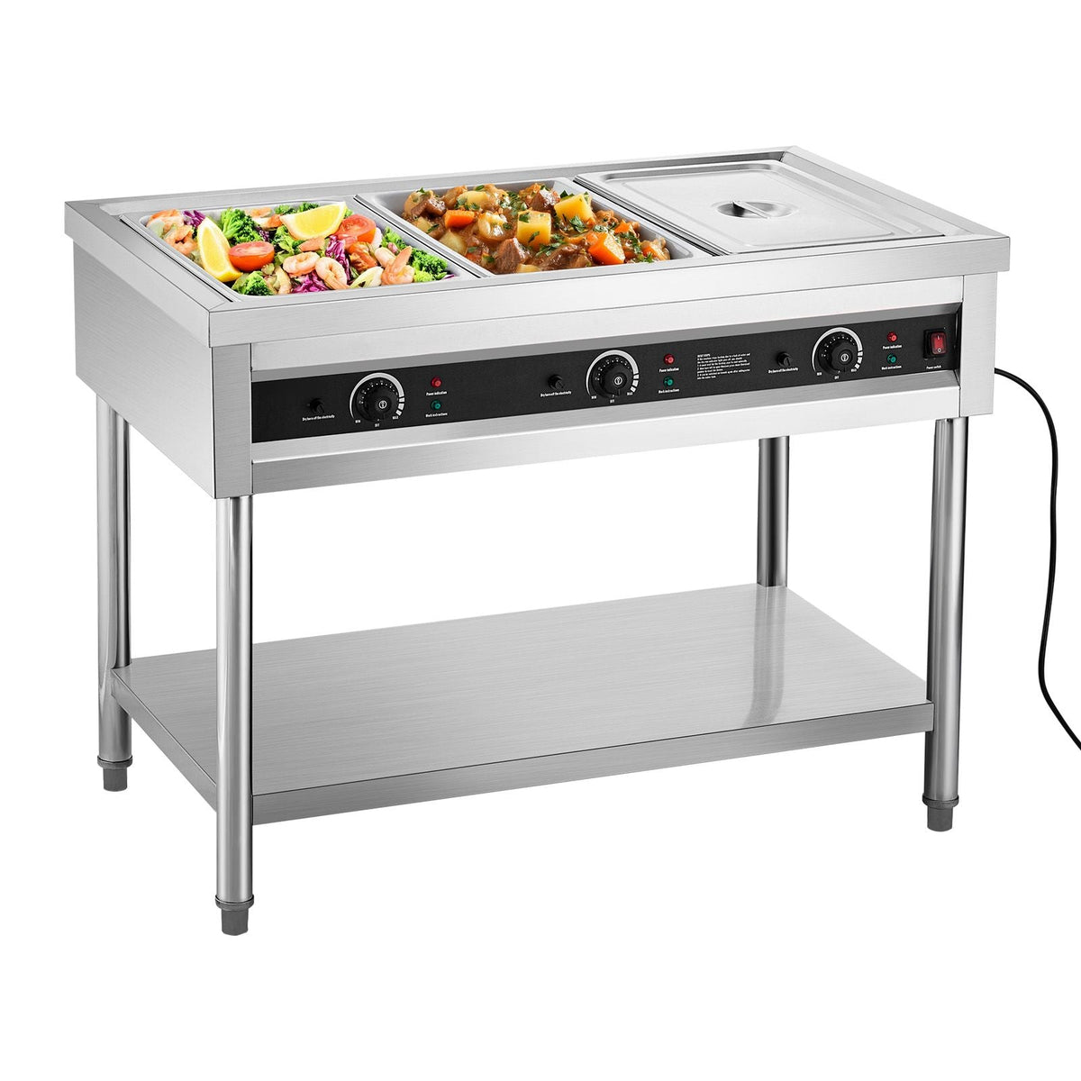 3-Pan Commercial Food Warmer, Electric Steam Table with Independent Temperature Control, 450W x 3 Stainless Steel Buffet Catering Food Warmer with Undershelf, for Restaurant Party