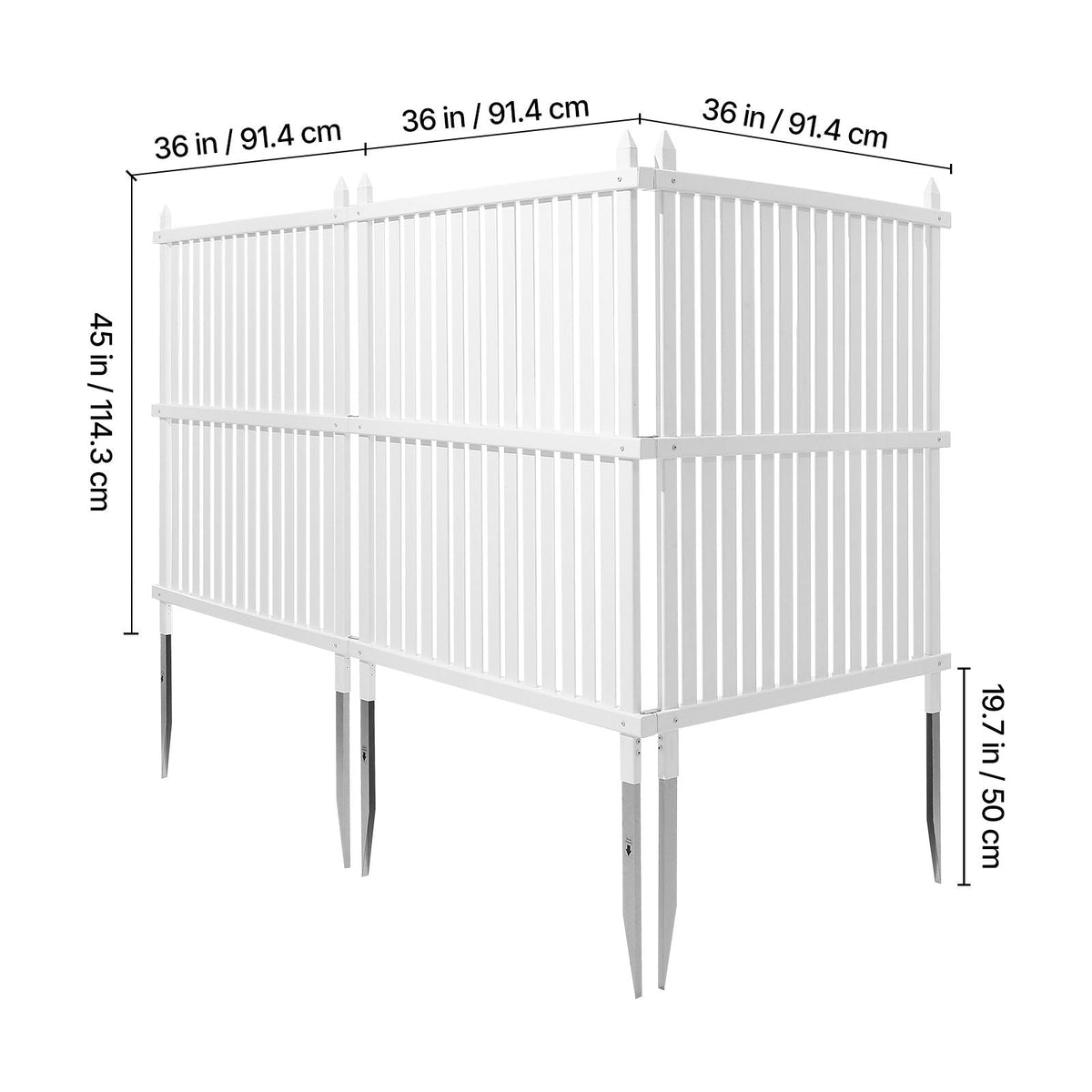 3 Panels Outdoor Privacy Screen, 36 x 45 in Air Conditioner Fence with 19.7 in Ground Stakes, Pool Equipment Enclosure, Strip Vinyl Privacy Fence, Ideal for Trash Can and A/C Units, White