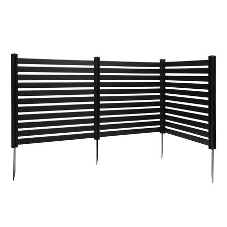 3 Panels Outdoor Privacy Screen, 50 x 48 in Air Conditioner Fence with 27.6 in Ground Stakes, Pool Equipment Enclosure, Vinyl Privacy Fence, Ideal for Trash Can and A/C Units, Black
