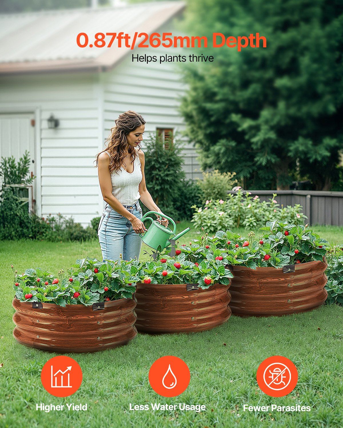 3 Pcs 2x2x1ft Galvanized Raised Garden Bed Kit, Outdoor Metal Round Raised Beds For Gardening Vegetables, Easy Assembly Garden Planter Box For Flowers Fruits With Open Base