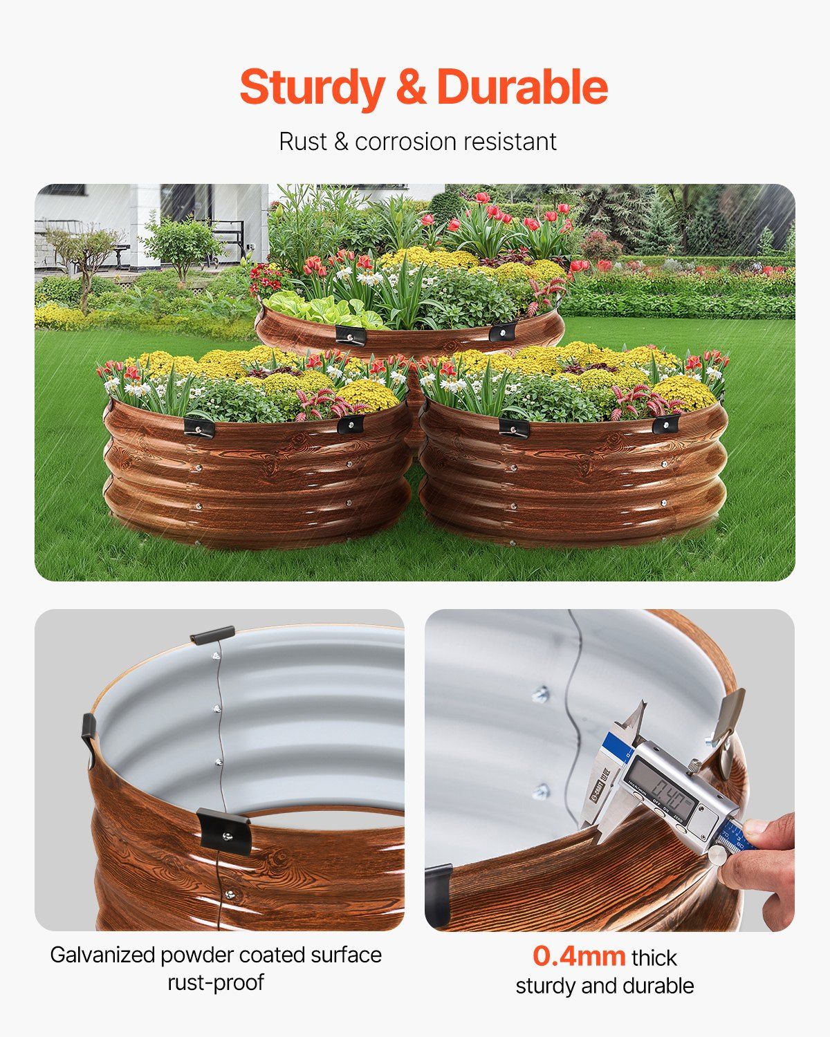 3 Pcs 2x2x1ft Galvanized Raised Garden Bed Kit, Outdoor Metal Round Raised Beds For Gardening Vegetables, Easy Assembly Garden Planter Box For Flowers Fruits With Open Base