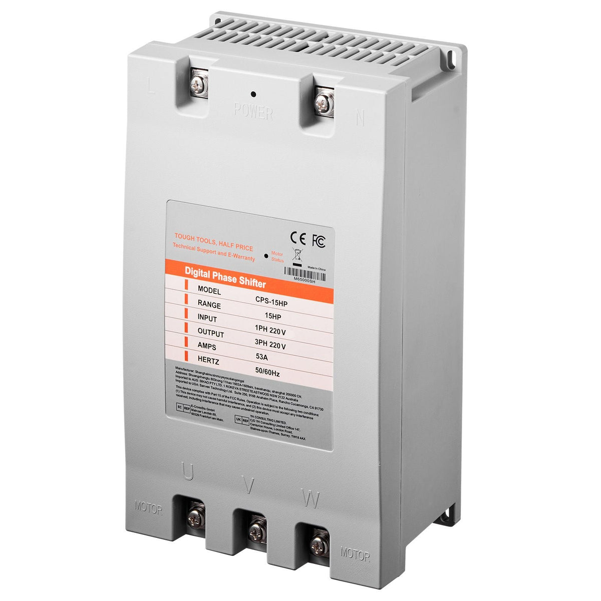 3 Phase Converter - 15HP 53A 220V Single Phase to 3 Phase Converter, 220V Input/Output, Digital Phase Shifter for Residential & Light Commercial Use (One Converter for One Motor Only)