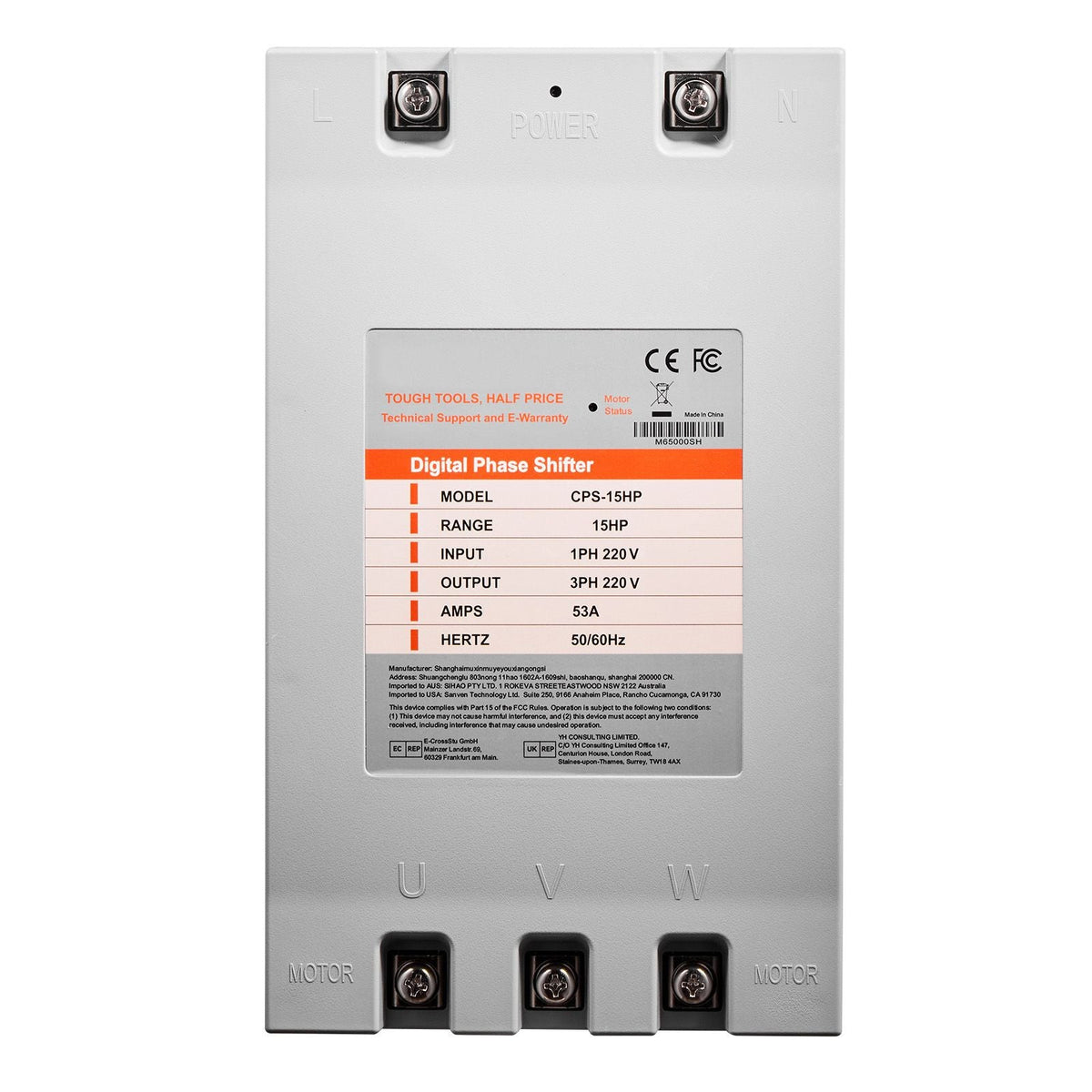 3 Phase Converter - 15HP 53A 220V Single Phase to 3 Phase Converter, 220V Input/Output, Digital Phase Shifter for Residential & Light Commercial Use (One Converter for One Motor Only)