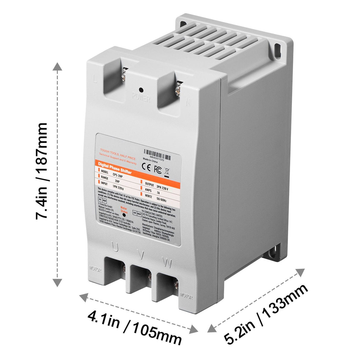 3 Phase Converter - 2HP 7A 220V Single Phase to 3 Phase Converter, 220V Input/Output, Digital Phase Shifter for Residential & Light Commercial Use (One Converter for One Motor Only)