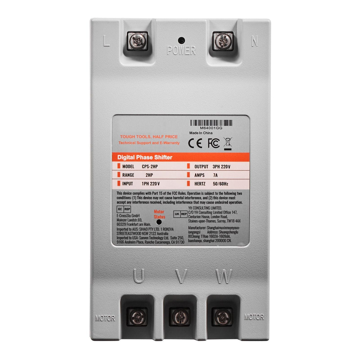 3 Phase Converter - 2HP 7A 220V Single Phase to 3 Phase Converter, 220V Input/Output, Digital Phase Shifter for Residential & Light Commercial Use (One Converter for One Motor Only)