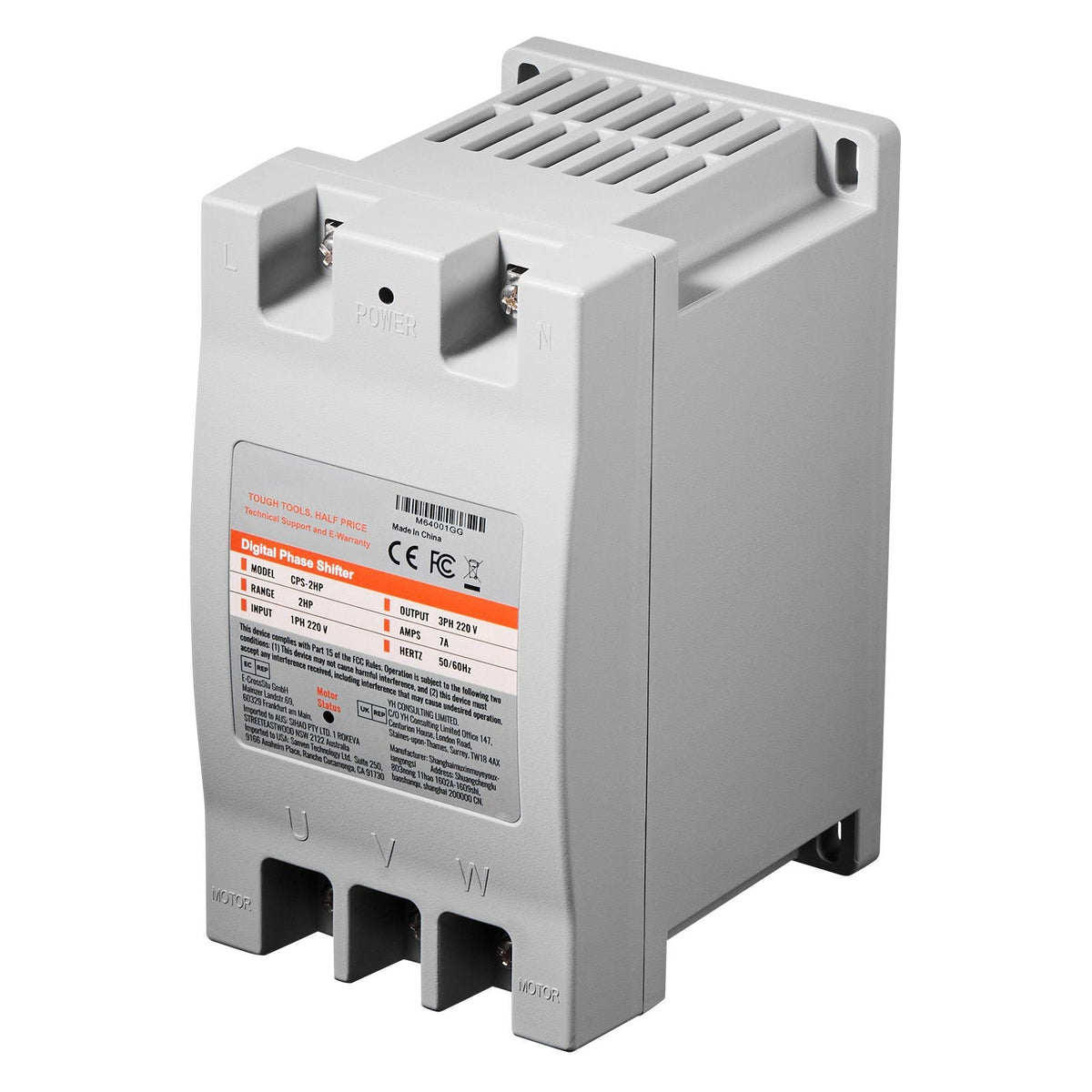 3 Phase Converter - 2HP 7A 220V Single Phase to 3 Phase Converter, 220V Input/Output, Digital Phase Shifter for Residential & Light Commercial Use (One Converter for One Motor Only)