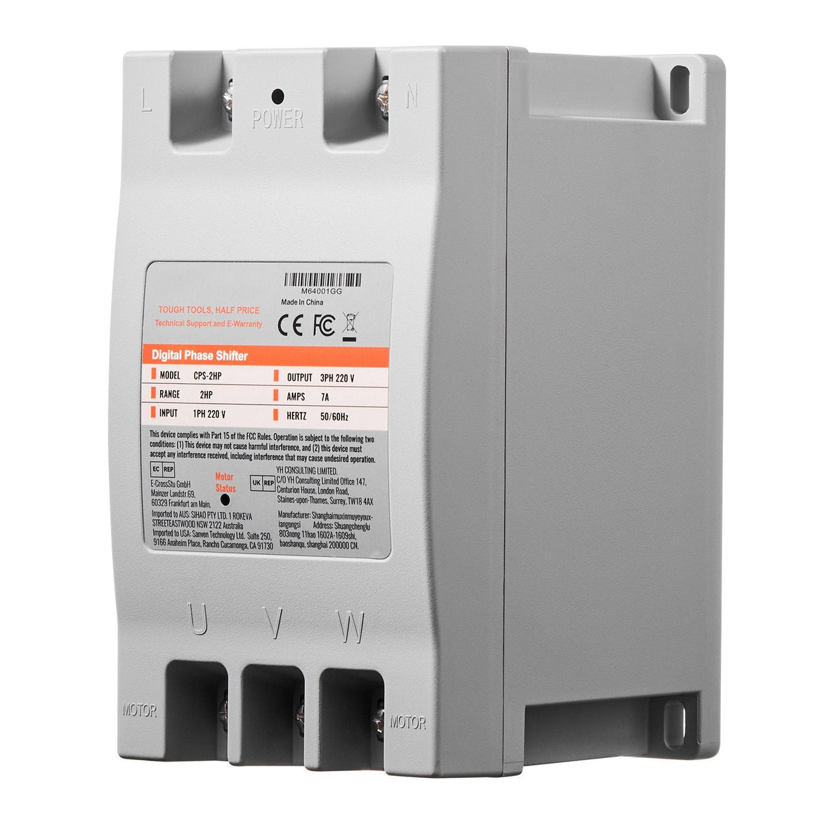3 Phase Converter - 2HP 7A 220V Single Phase to 3 Phase Converter, 220V Input/Output, Digital Phase Shifter for Residential & Light Commercial Use (One Converter for One Motor Only)