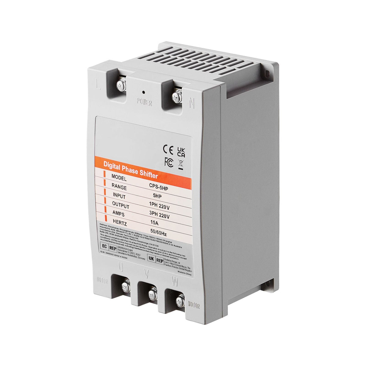 3 Phase Converter - 5HP 15A 220V Single Phase to 3 Phase Converter, Digital Phase Shifter for Residential and Light Commercial Use, 220V Input/Output (One Converter for One Motor Only)