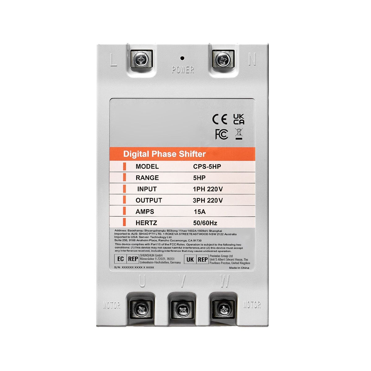 3 Phase Converter - 5HP 15A 220V Single Phase to 3 Phase Converter, Digital Phase Shifter for Residential and Light Commercial Use, 220V Input/Output (One Converter for One Motor Only)