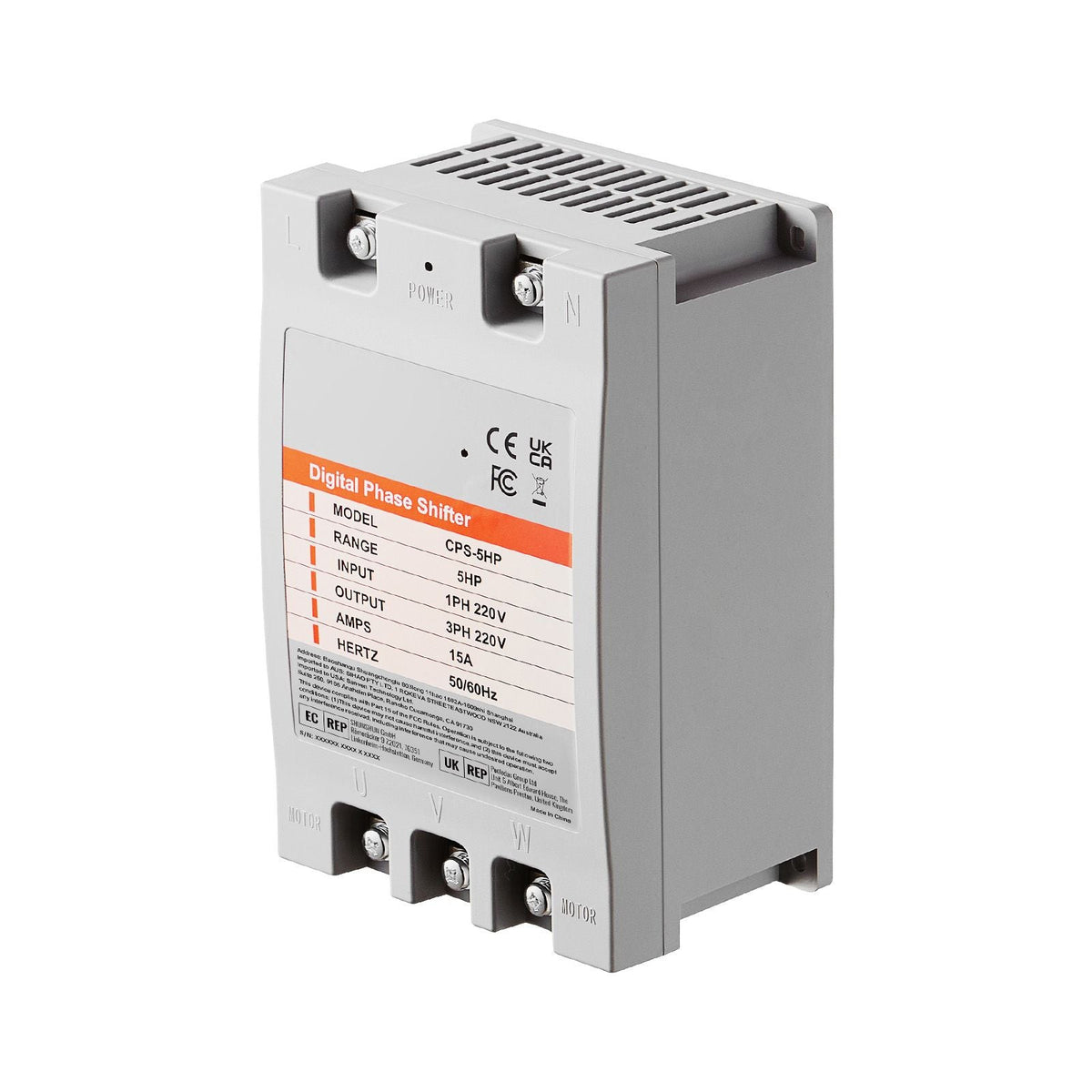 3 Phase Converter - 5HP 15A 220V Single Phase to 3 Phase Converter, Digital Phase Shifter for Residential and Light Commercial Use, 220V Input/Output (One Converter for One Motor Only)