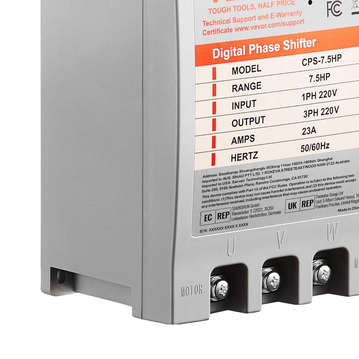 3 Phase Converter- 7.5HP 23A 220V Single Phase to 3 Phase Converter, Digital Phase Shifter for Residential & Light Commercial Use, 220V Input/Output (One DPS Must Be Used on One Motor Only)