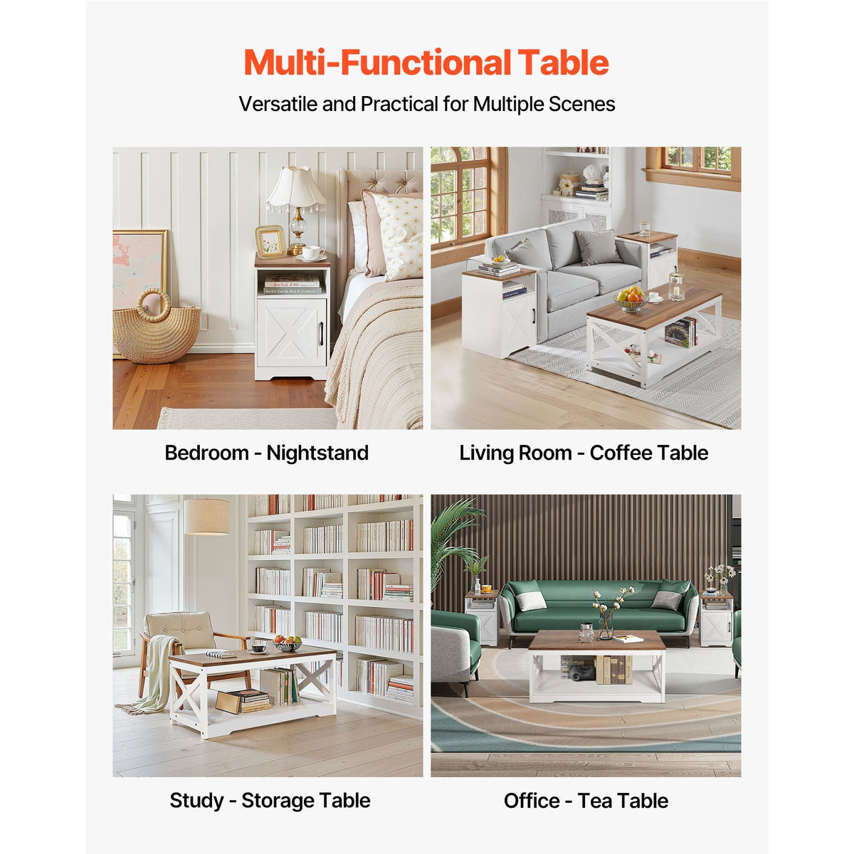3 Pieces Farmhouse Coffee Table Sets, 40 in Industrial Coffee Table with 2 End Side Tables, Easy Assembly Coffee and End Tables Sets with Charging Station, for Office, Living Room & Apartment