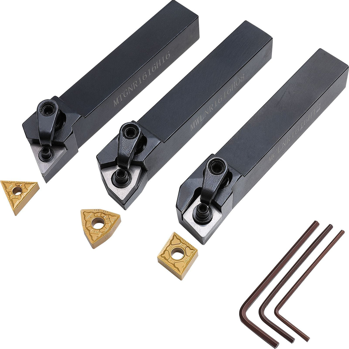 3 Pieces Indexable Lathe Turning Tool Holder, 5/8 in, CNC Heavy-Duty Metal Lathe Cutting Tools, with Tin Coated Carbide Inserts Aluminum Case, for Turning Grooving Threading Cut Off Holders Set