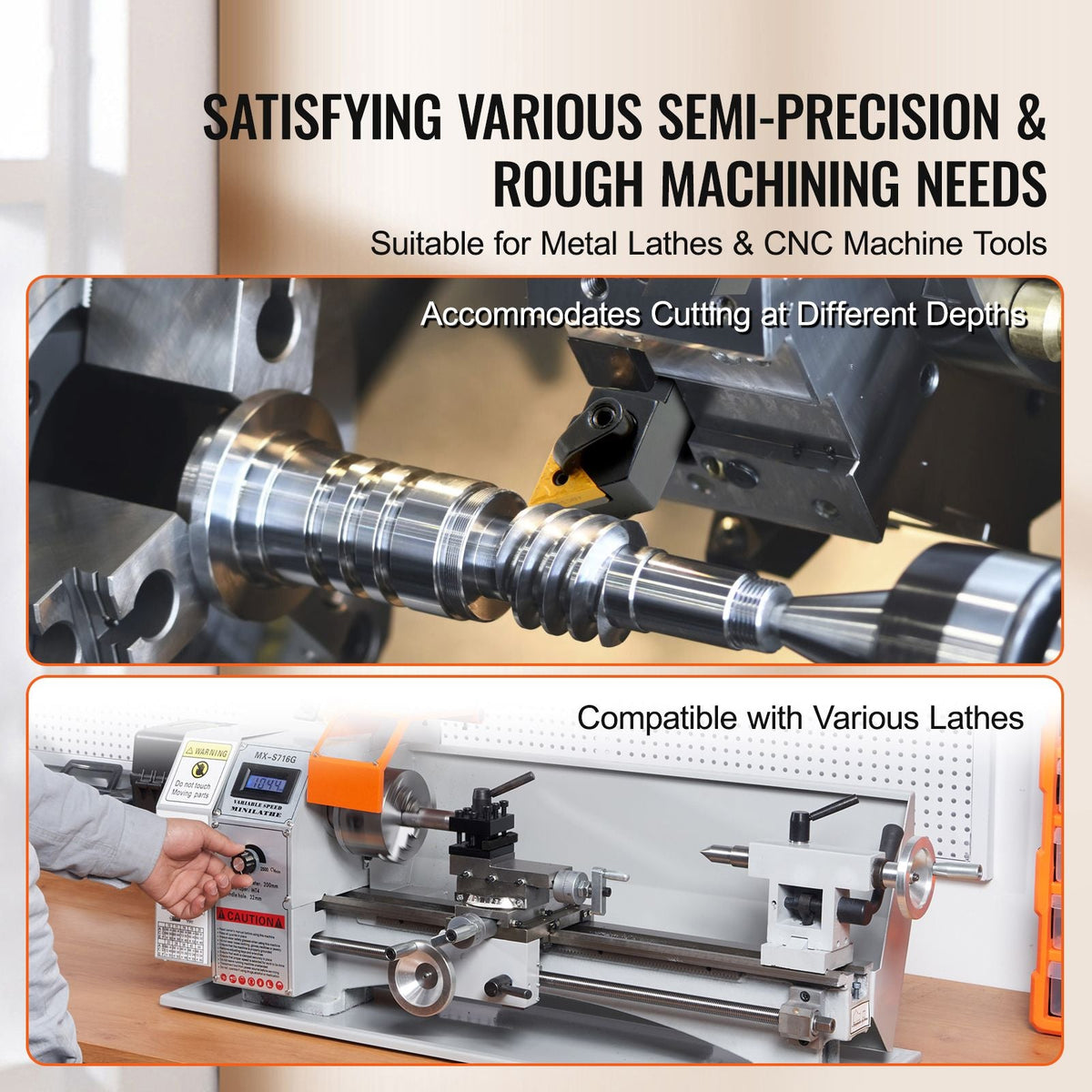 3 Pieces Indexable Lathe Turning Tool Holder, 5/8 in, CNC Heavy-Duty Metal Lathe Cutting Tools, with Tin Coated Carbide Inserts Aluminum Case, for Turning Grooving Threading Cut Off Holders Set