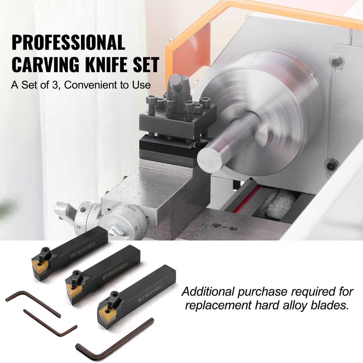 3 Pieces Indexable Lathe Turning Tool Holder, 5/8 in, CNC Heavy-Duty Metal Lathe Cutting Tools, with Tin Coated Carbide Inserts Aluminum Case, for Turning Grooving Threading Cut Off Holders Set