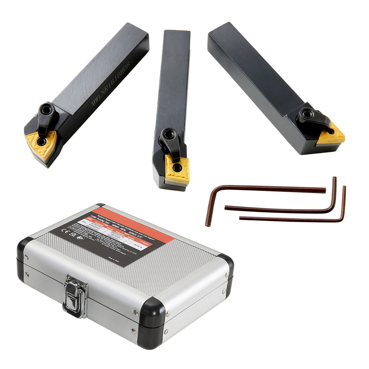 3 Pieces Indexable Lathe Turning Tool Holder, 5/8 in, CNC Heavy-Duty Metal Lathe Cutting Tools, with Tin Coated Carbide Inserts Aluminum Case, for Turning Grooving Threading Cut Off Holders Set