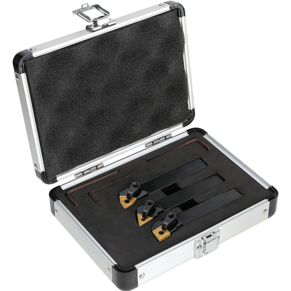 3 Pieces Indexable Lathe Turning Tool Holder, 5/8 in, CNC Heavy-Duty Metal Lathe Cutting Tools, with Tin Coated Carbide Inserts Aluminum Case, for Turning Grooving Threading Cut Off Holders Set
