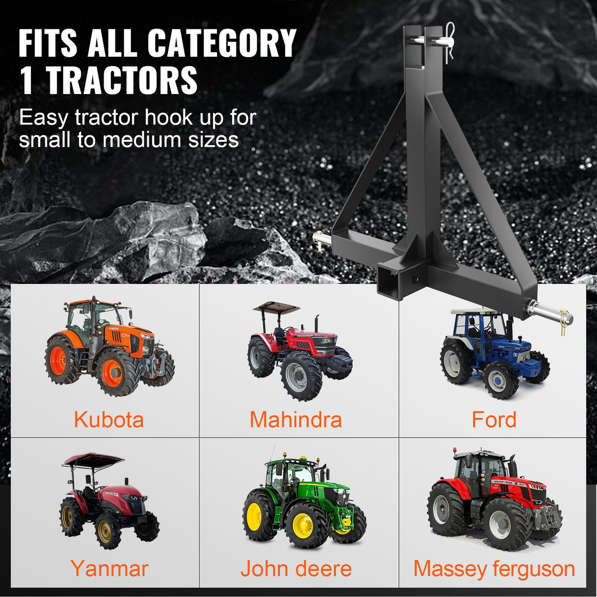 3 Point Hitch Receiver, 3 Point 2" Receiver Trailer Hitch Category 1 Tractor Tow Drawbar Adapter with Pins, Compatible with Kubota, Mahindra, Ford, Yanmar, John Deere, Massey Ferguson