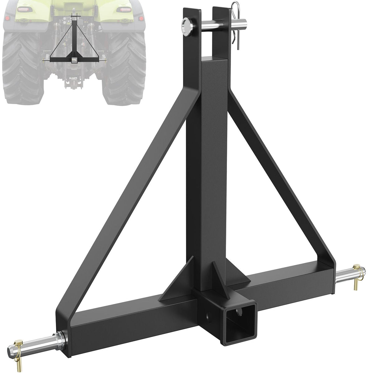 3 Point Hitch Receiver, 3 Point 2" Receiver Trailer Hitch Category 1 Tractor Tow Drawbar Adapter with Pins, Compatible with Kubota, Mahindra, Ford, Yanmar, John Deere, Massey Ferguson