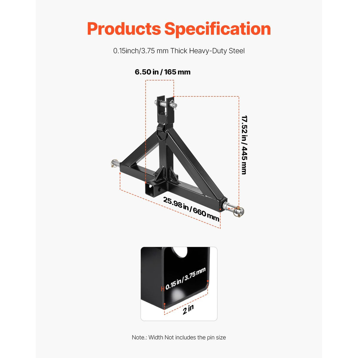 3 Point Hitch Receiver with 2 in Receiver, 3pt Quick Hitch Attachment, 3,000 lbs Capacity, Heavy Duty Tractor Tow Drawbar Adapter, Compatible with Kubota, Mahindra, John Deere, Massey Ferguson