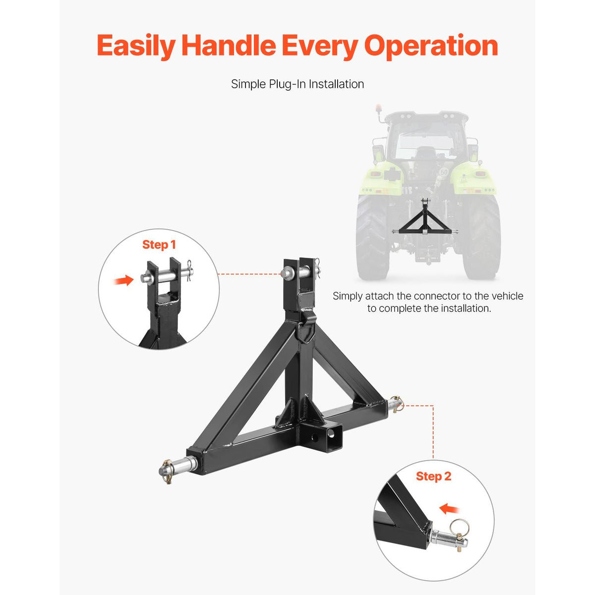 3 Point Hitch Receiver with 2 in Receiver, 3pt Quick Hitch Attachment, 3,000 lbs Capacity, Heavy Duty Tractor Tow Drawbar Adapter, Compatible with Kubota, Mahindra, John Deere, Massey Ferguson