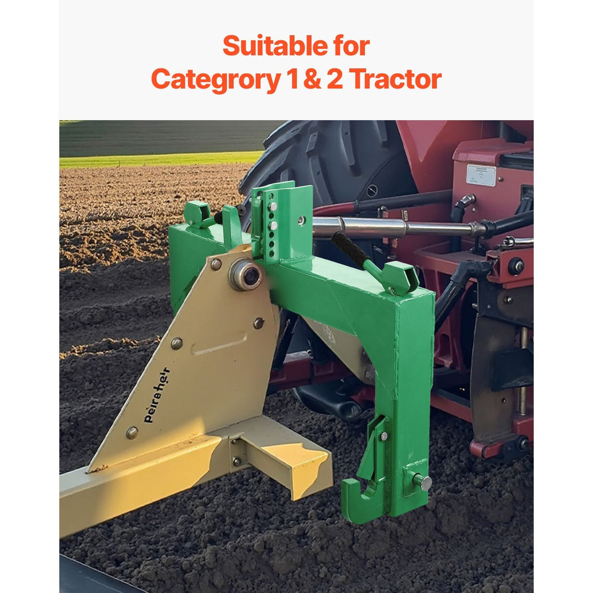 3-Point Quick Hitch, 4000 Lbs Lift Capacity, 3-Pt Trailer Hitch with 5 Level Adjustable Bolt, Adaptation to Category 2 Tractor, Heavy Duty 3 Point Attachments, Green
