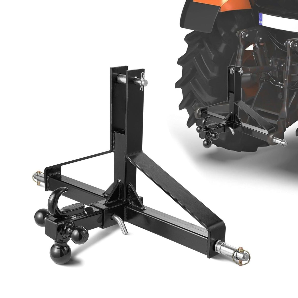 3 Point Trailer Hitch with 2 in Receiver, 3pt Quick Hitch Attachment, Heavy Duty Tractor Tow Drawbar Adapter, Compatible with Kubota, Mahindra, Ford, Yanmar, John Deere, Massey Ferguson