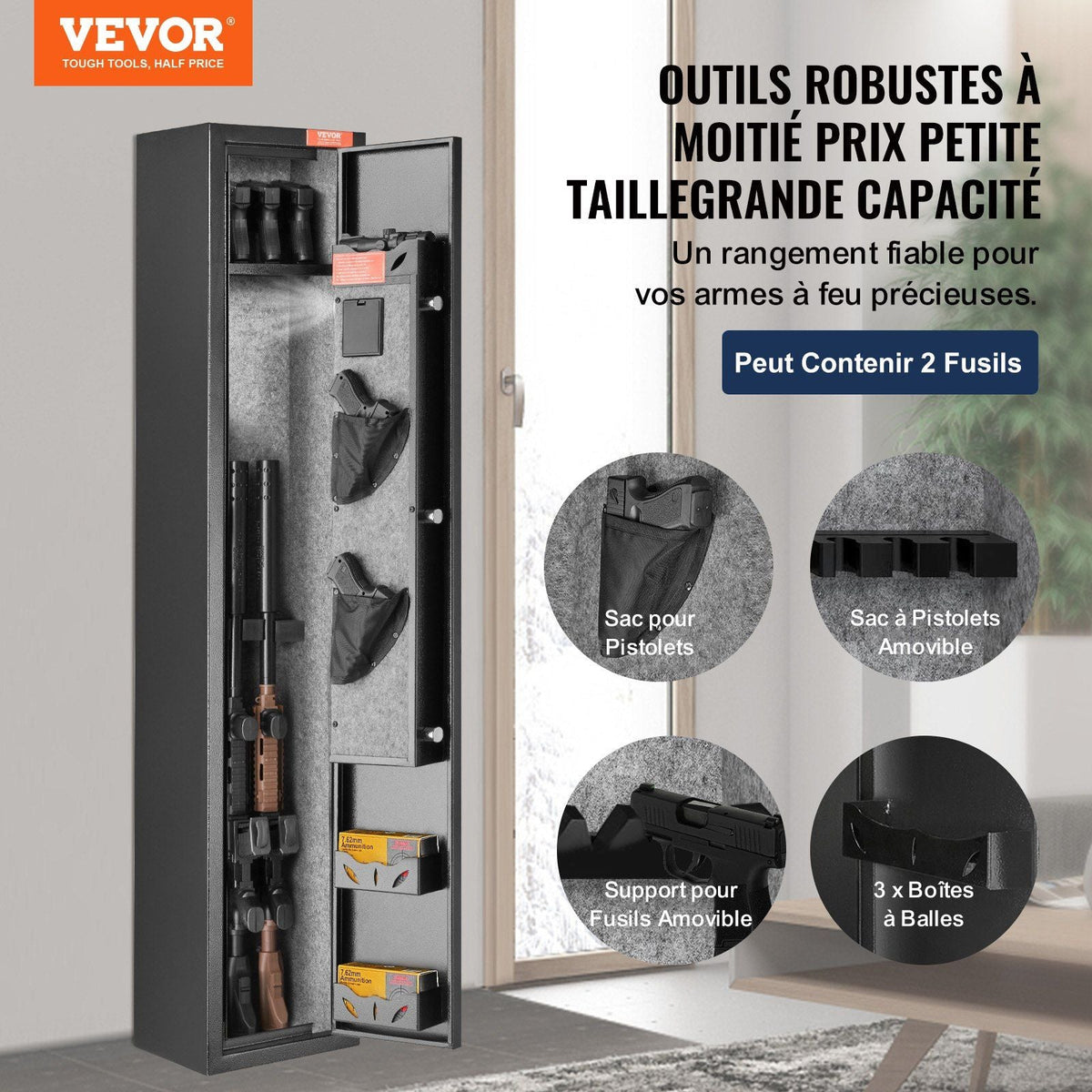 3 Rifles Gun Safe, Rifle Safe with Lock & Digital Keypad, Quick Access Gun Storage Cabinet with Removable Shelf, Pistol Rack, Rifle Cabinet for Home Rifle and Pistols