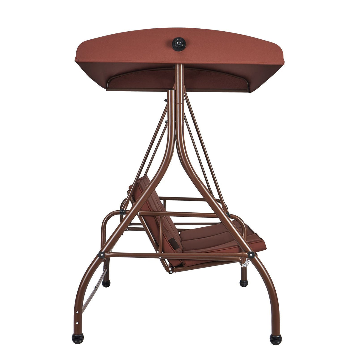 3-Seat Patio Swing Chair, Converting Canopy Swing, Outdoor Patio Porch with Adjustable Canopy, Removable Thick Cushion and Alloy Steel Frame, for Balcony, Backyard, Poolside, Brown