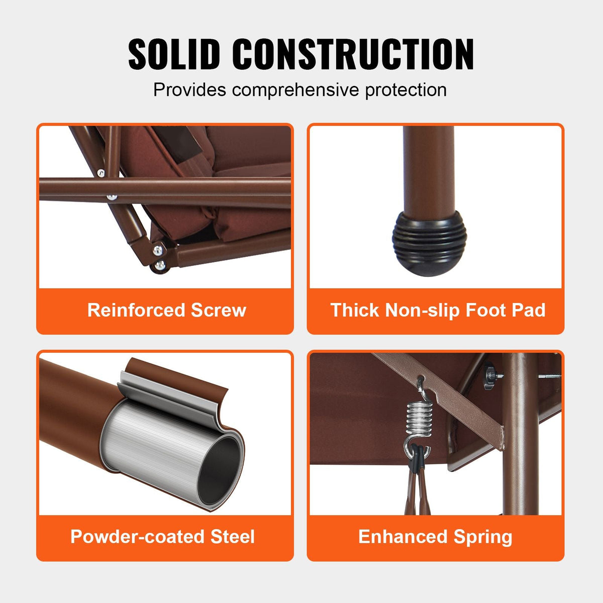 3-Seat Patio Swing Chair, Converting Canopy Swing, Outdoor Patio Porch with Adjustable Canopy, Removable Thick Cushion and Alloy Steel Frame, for Balcony, Backyard, Poolside, Brown