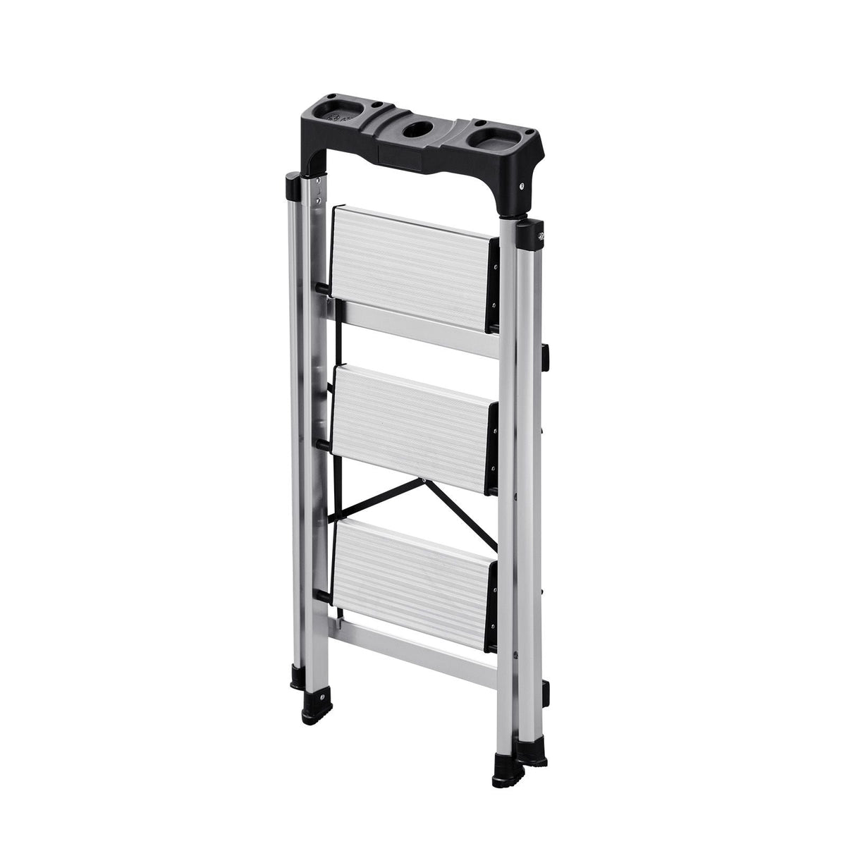 3 Step Ladder, Folding Step Stool with Wide Anti-Slip Pedal and Comfort Handgrip, 330 lbs Capacity Portable Aluminum Stepladder, Multi-Use for Kitchen, Warehouse, Household and Office, Silver