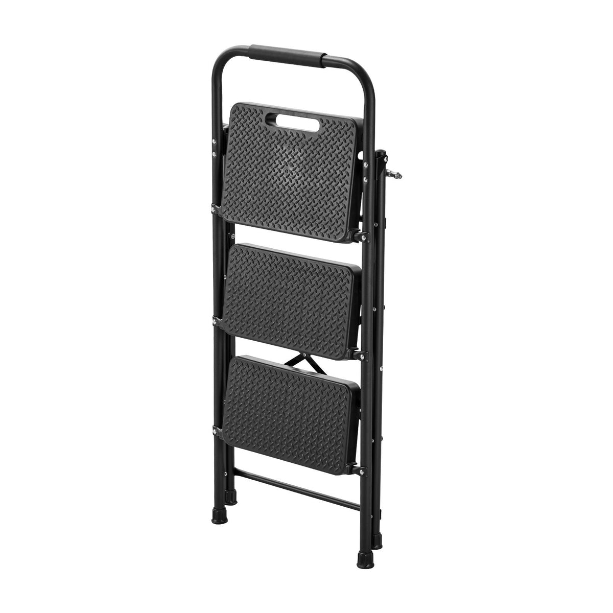 3 Step Ladder, Folding Step Stool with Wide Anti-Slip Pedal and Comfort Handgrip, Lightweight 600 lbs Capacity Portable Steel Ladder, Multi-Use for Kitchen, Home, Household and Office, Black
