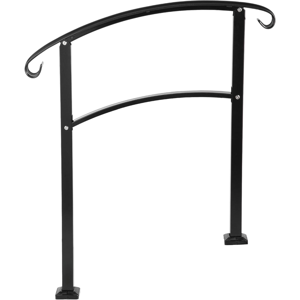 3-Step Transitional Handrail Fits 1 or 3 Steps Matte Stair Rail Wrought Iron Handrail with Installation Kit Hand Rails for Outdoor Steps (Unadjustable) (Black)