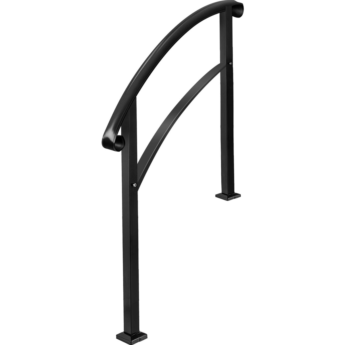 3-Step Transitional Handrail Fits 1 or 3 Steps Matte Stair Rail Wrought Iron Handrail with Installation Kit Hand Rails for Outdoor Steps (Unadjustable) (Black)