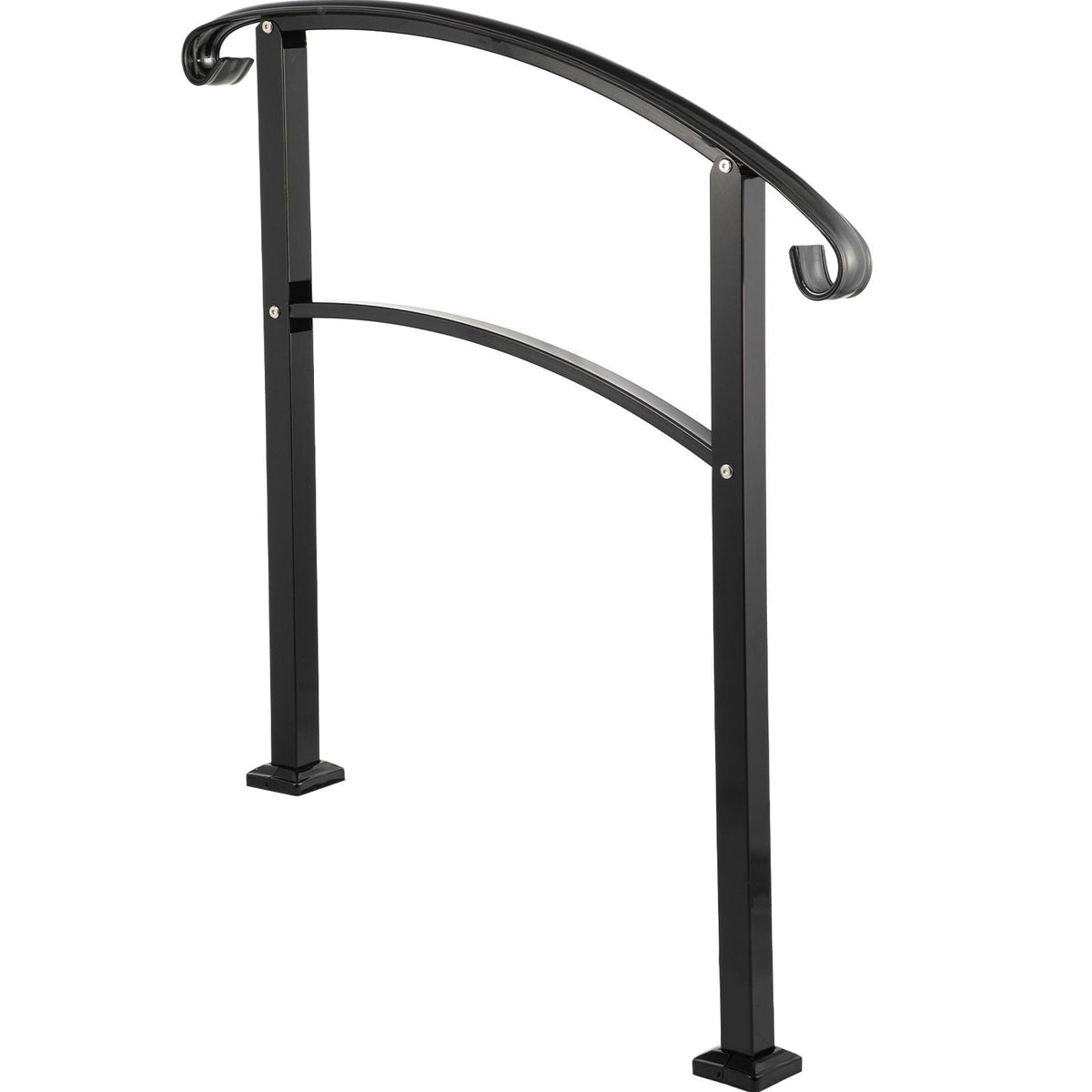 3-Step Transitional Handrail Fits 1 or 3 Steps Matte Stair Rail Wrought Iron Handrail with Installation Kit Hand Rails for Outdoor Steps (Unadjustable) (Black)