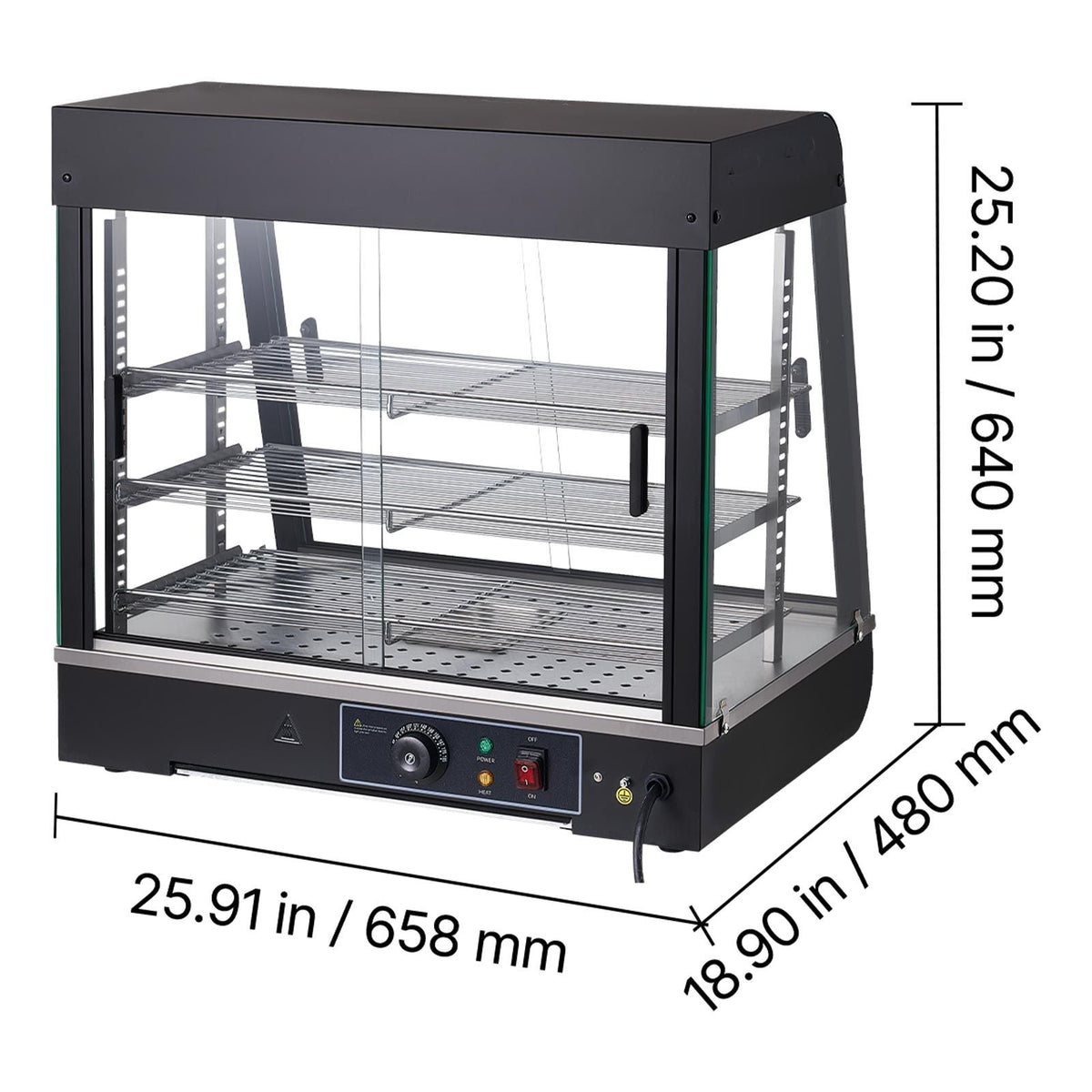 3-Tier Commercial Food Warmer Display, 1200W Food Display Warmer with LED Light, Top Storage and Adjustable Shelves, 86-185 Fahrenheit Steam Heating, 106Qt/100L for Hamburger, Pizza, Bread