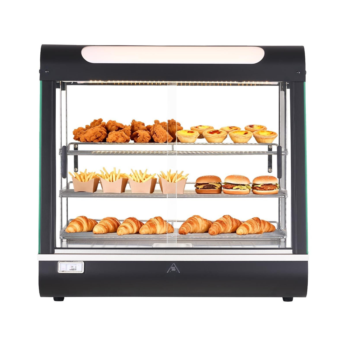 3-Tier Commercial Food Warmer Display, 1200W Food Display Warmer with LED Light, Top Storage and Adjustable Shelves, 86-185 Fahrenheit Steam Heating, 106Qt/100L for Hamburger, Pizza, Bread