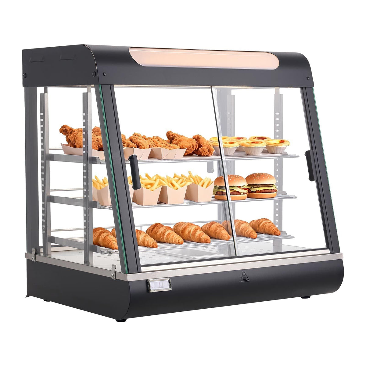3-Tier Commercial Food Warmer Display, 1200W Food Display Warmer with LED Light, Top Storage and Adjustable Shelves, 86-185 Fahrenheit Steam Heating, 106Qt/100L for Hamburger, Pizza, Bread