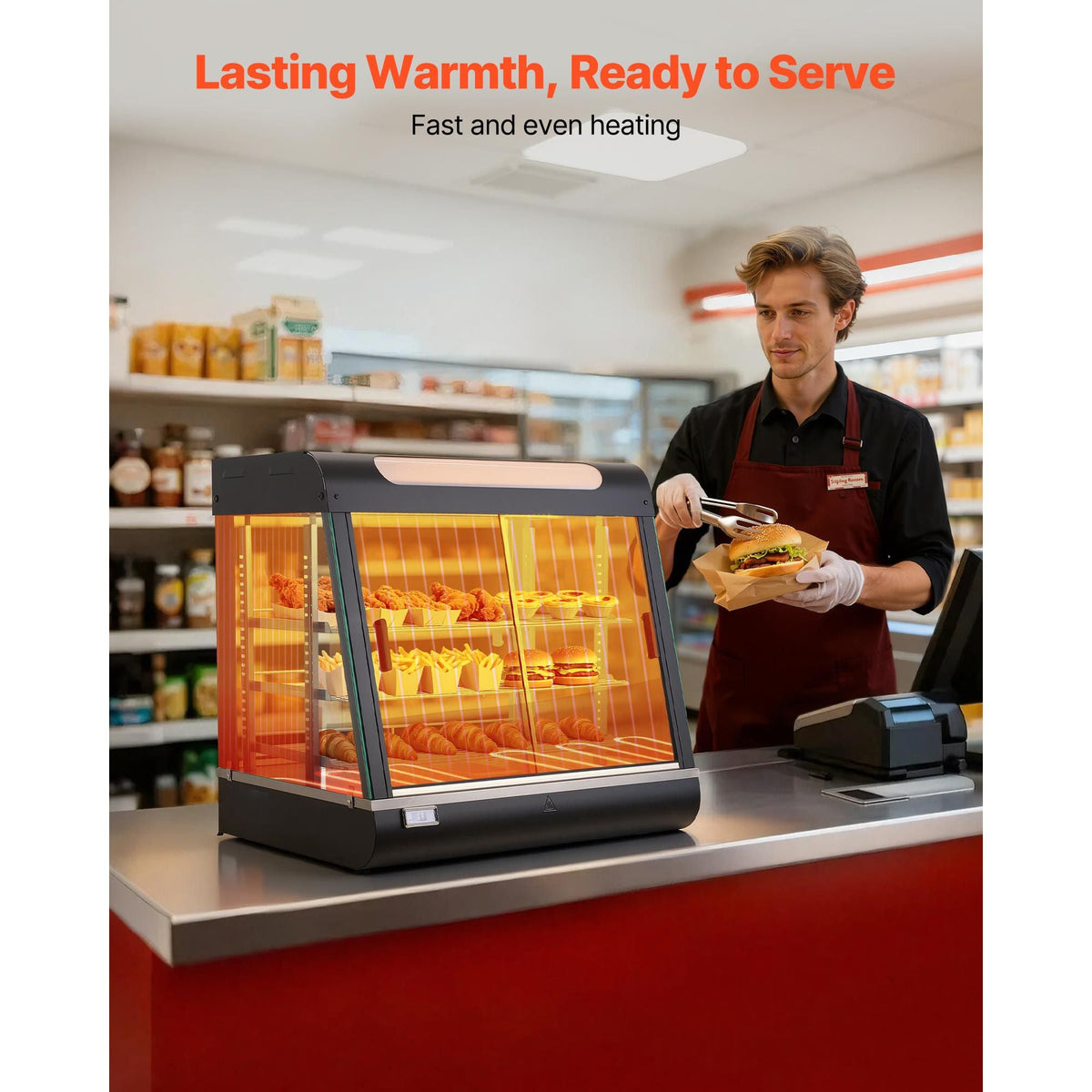 3-Tier Commercial Food Warmer Display, 1200W Food Display Warmer with LED Light, Top Storage and Adjustable Shelves, 86-185 Fahrenheit Steam Heating, 106Qt/100L for Hamburger, Pizza, Bread