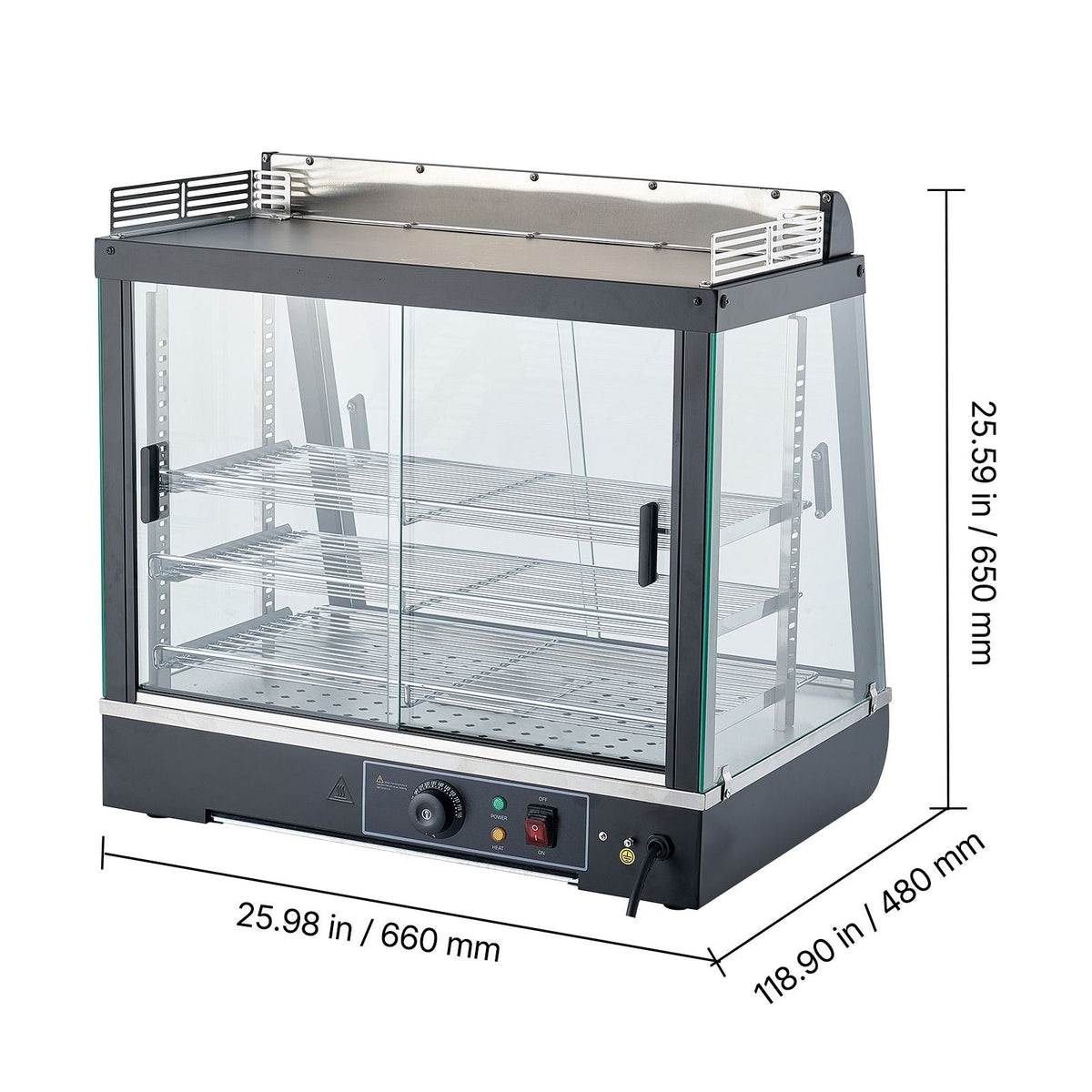 3-Tier Commercial Food Warmer Display, 1200W Food Display Warmer with LED Light, Top Storage and Adjustable Shelves, 86-185 Fahrenheit Steam Heating, 75L for Hamburger, Pizza, Bread