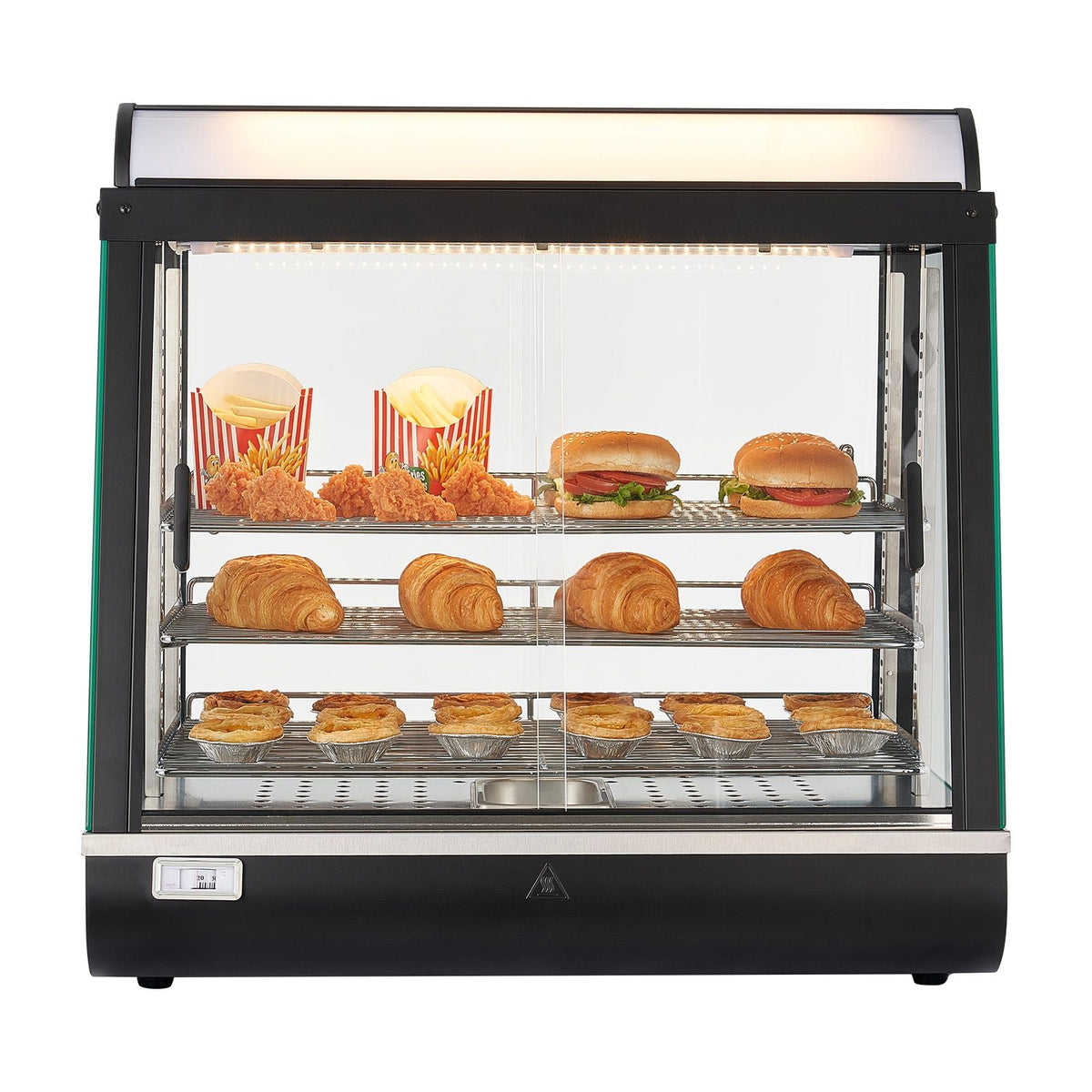 3-Tier Commercial Food Warmer Display, 1200W Food Display Warmer with LED Light, Top Storage and Adjustable Shelves, 86-185 Fahrenheit Steam Heating, 75L for Hamburger, Pizza, Bread