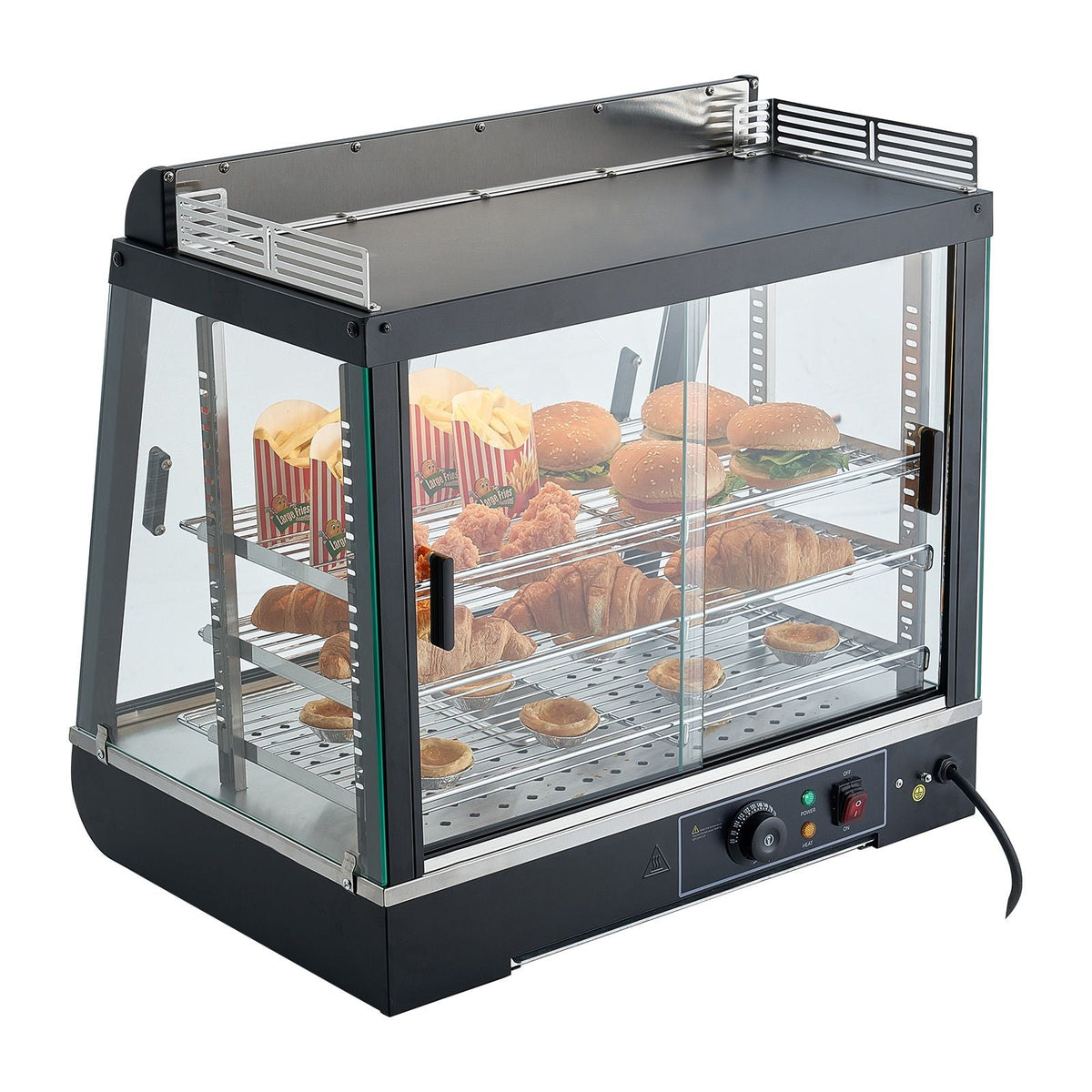 3-Tier Commercial Food Warmer Display, 1200W Food Display Warmer with LED Light, Top Storage and Adjustable Shelves, 86-185 Fahrenheit Steam Heating, 75L for Hamburger, Pizza, Bread