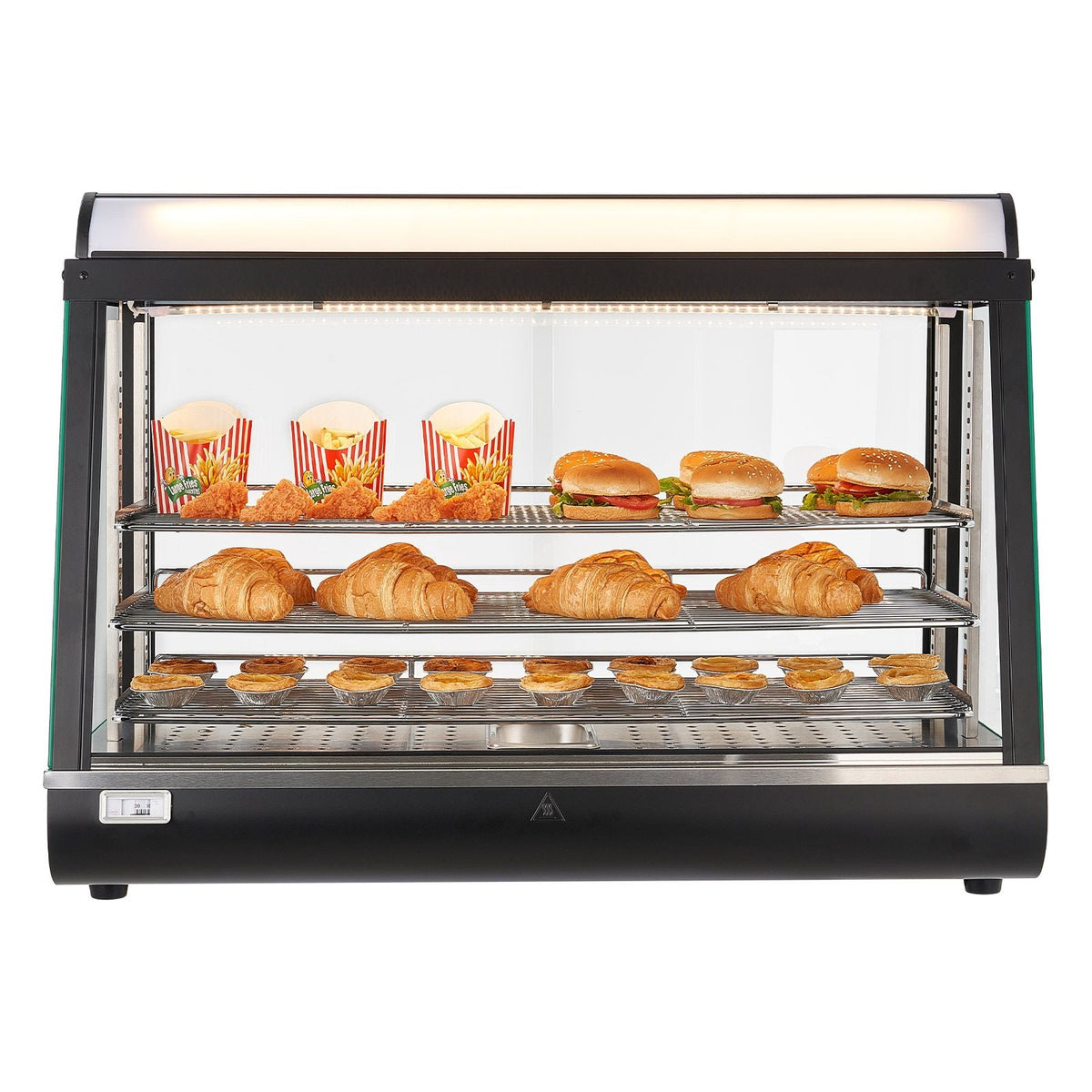 3-Tier Commercial Food Warmer Display, 1400W Food Display Warmer with LED Light, Top Storage and Adjustable Shelves, 86-185 F Steam Heating, 105L for Hamburger, Pizza, Bread, Fried Chicken