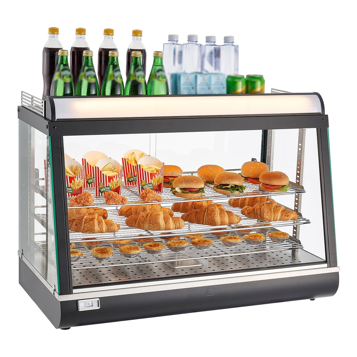 3-Tier Commercial Food Warmer Display, 1400W Food Display Warmer with LED Light, Top Storage and Adjustable Shelves, 86-185 F Steam Heating, 105L for Hamburger, Pizza, Bread, Fried Chicken