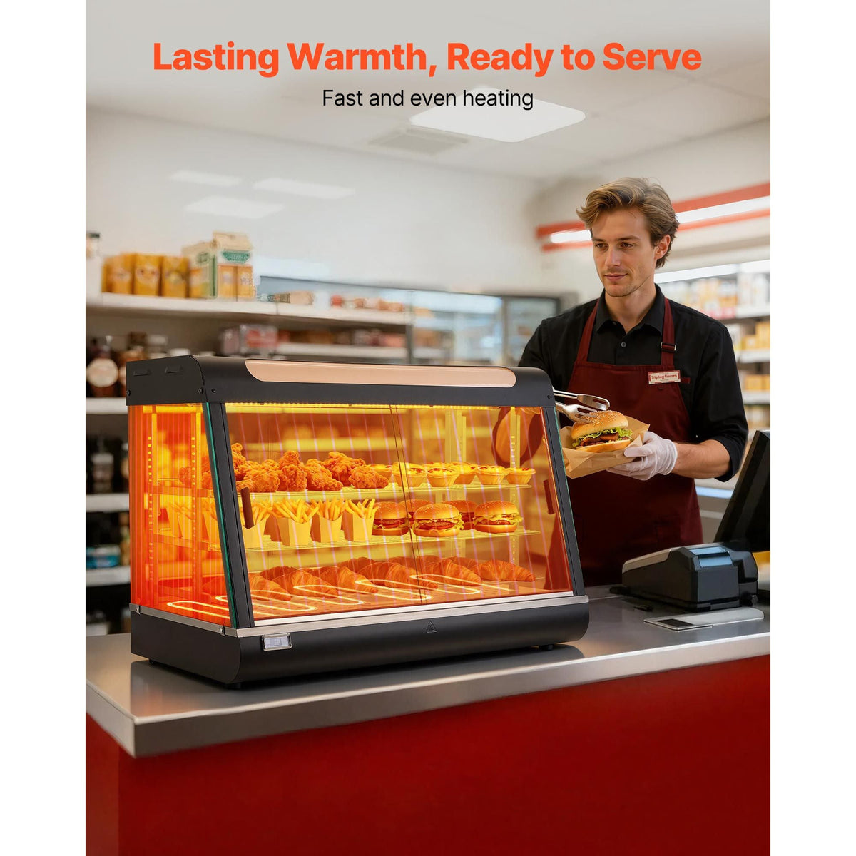 3-Tier Commercial Food Warmer Display, 1400W Food Display Warmer with LED Light, Top Storage and Adjustable Shelves, 86-185 Fahrenheit Steam Heating, 137Qt/130L for Hamburger, Pizza, Bread