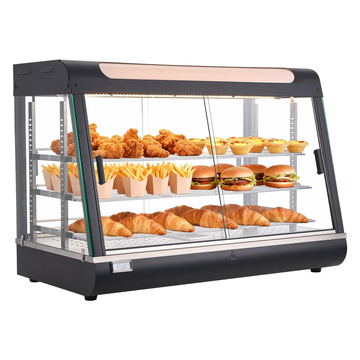 3-Tier Commercial Food Warmer Display, 1400W Food Display Warmer with LED Light, Top Storage and Adjustable Shelves, 86-185 Fahrenheit Steam Heating, 137Qt/130L for Hamburger, Pizza, Bread