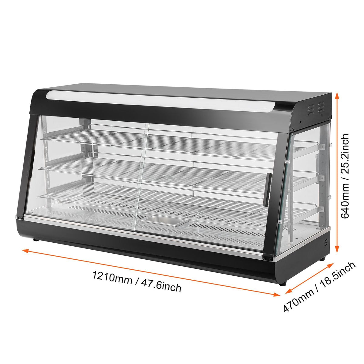 3-Tier Commercial Food Warmer Display, 1500W Food Display Warmer with Light, Adjustable Shelf and Temperature Display, 86-185 F Steam Heating, 180L for Hamburger, Pizza, Bread, Fried Chicken