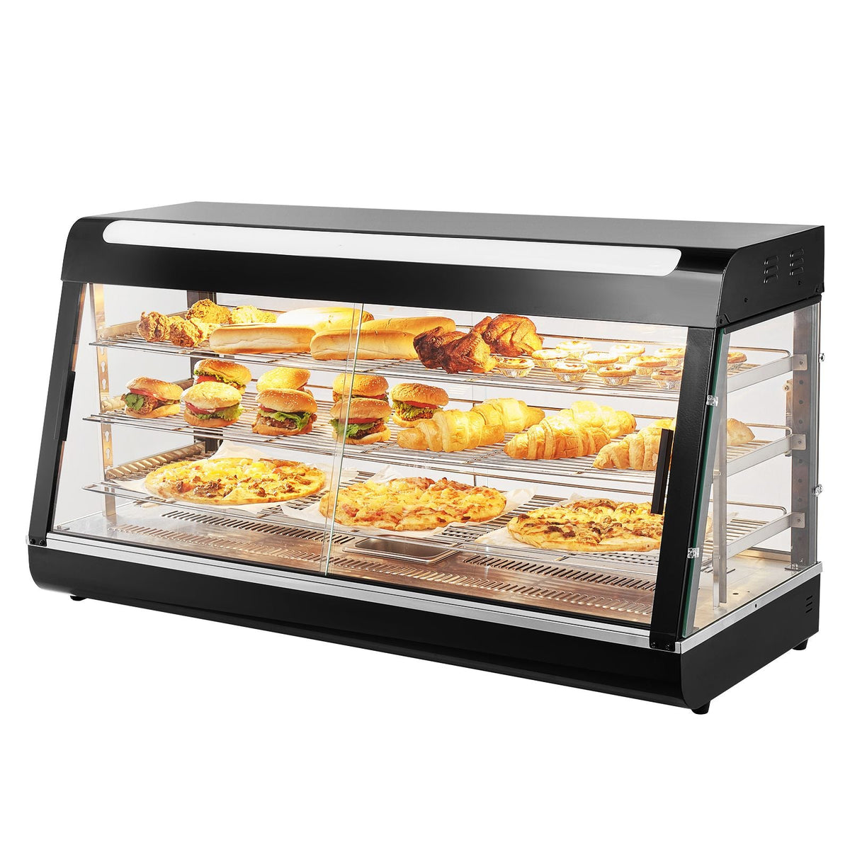 3-Tier Commercial Food Warmer Display, 1500W Food Display Warmer with Light, Adjustable Shelf and Temperature Display, 86-185 F Steam Heating, 180L for Hamburger, Pizza, Bread, Fried Chicken